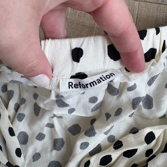 Reformation Lores Wrap Top Black White Ink Blot Polkadot Size S - Picture 3 of 5